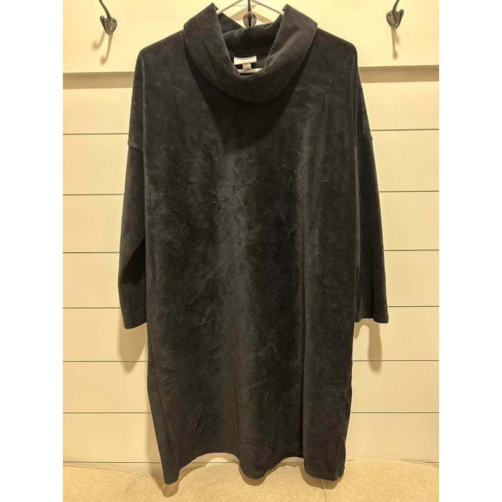 J. Jill Pure Jill Black Velour Cowl Neck Tunic Dress Petite XL Minimalist